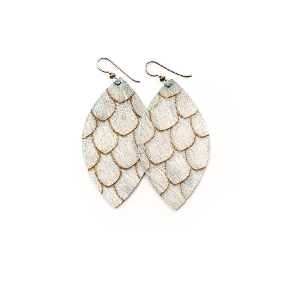 🆕 Scalloped in Taupe and Cream Leather Earrings